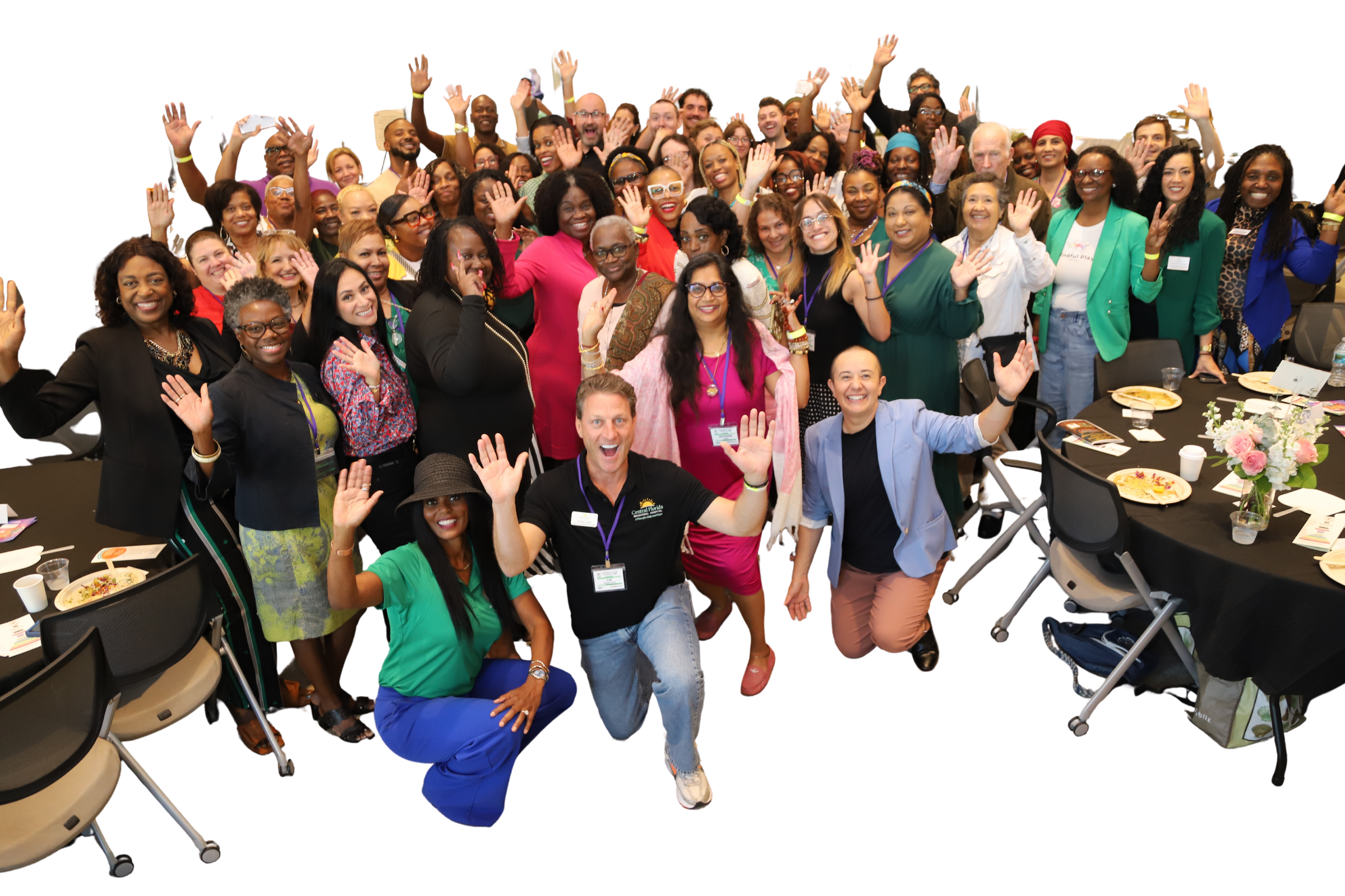 Community members waving at a Beyond1Eighty event